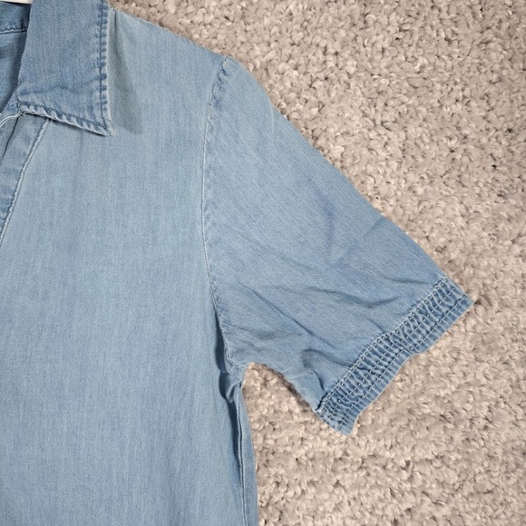 Faherty Women’s Chambray Mini Dress Blue Short Sleeve Utility Size XS Coastal - Picture 3 of 11